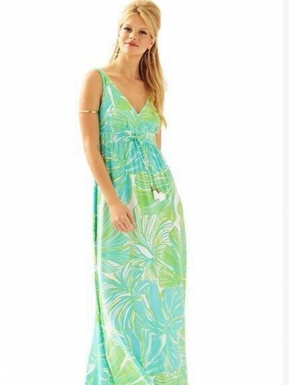 Lilly Pulitzer Aqua & Green V-Neck Maxi Dress